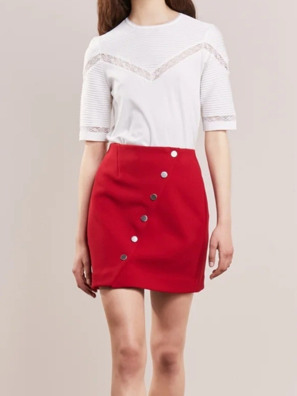 Maje Justine Snap Front Red Mini Skirt Size 36